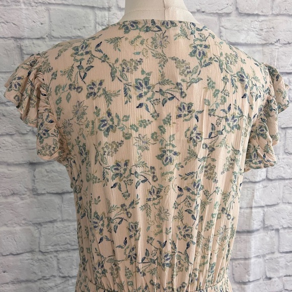 Lucky Brand Maxi Dress Soft Cream Blue Floral Flutter Sleeves Crochet Boho - Picture 10 of 12
